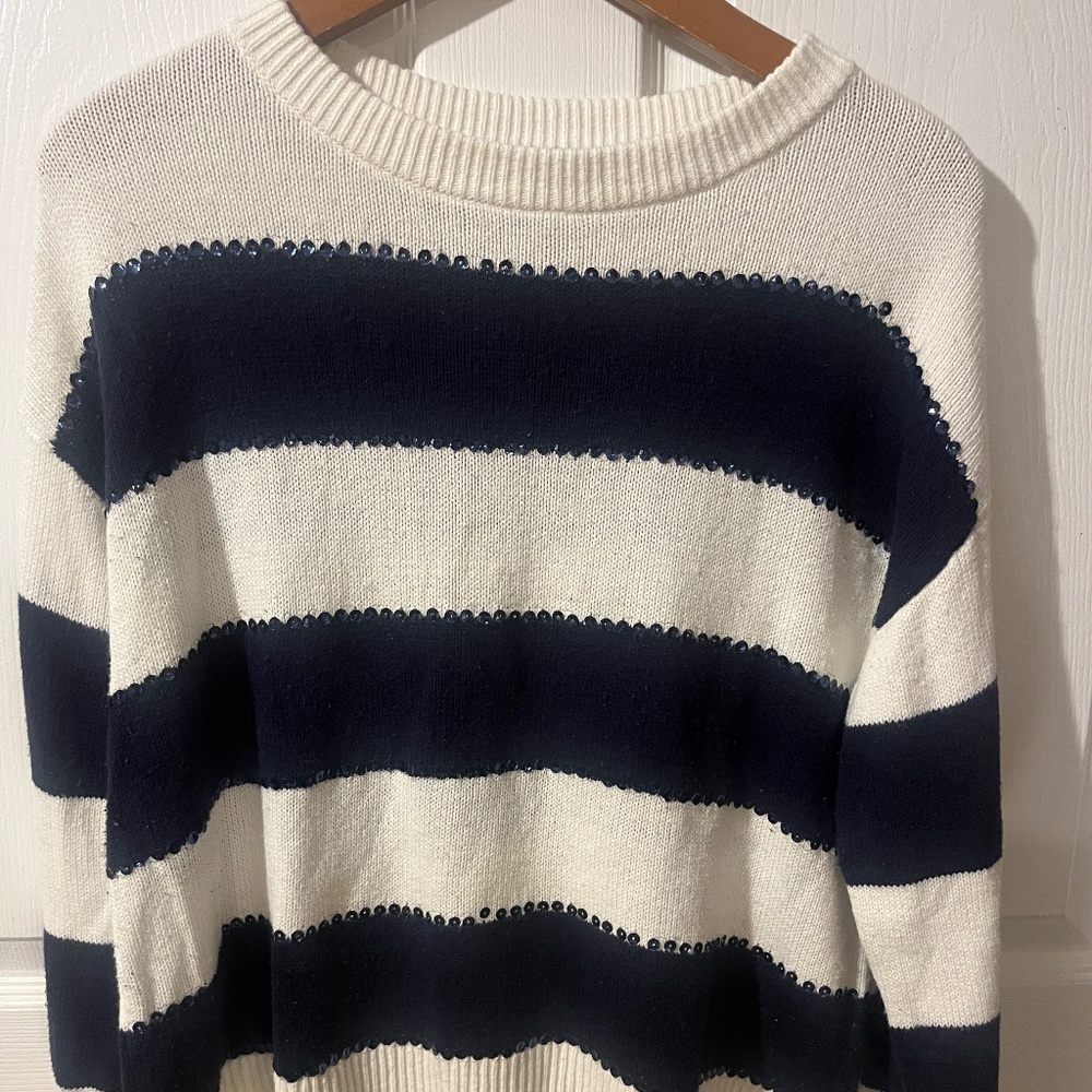 Crown & Ivy Navy & White Striped Sweater Women’s M
